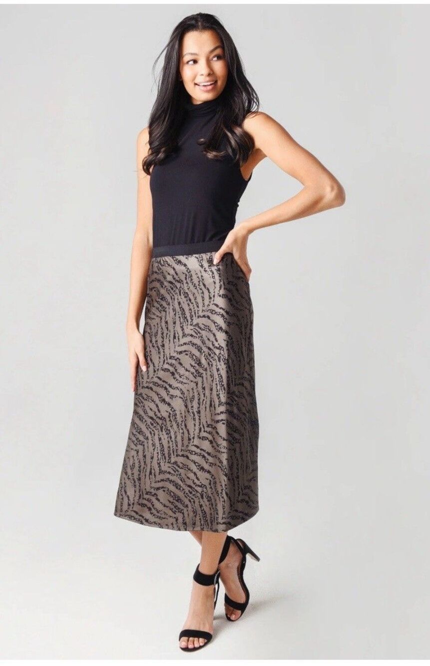 RAILS  Women's Berlin Satin Midi Skirt Olive Spotted Tiger Stripes M Whimsigoth